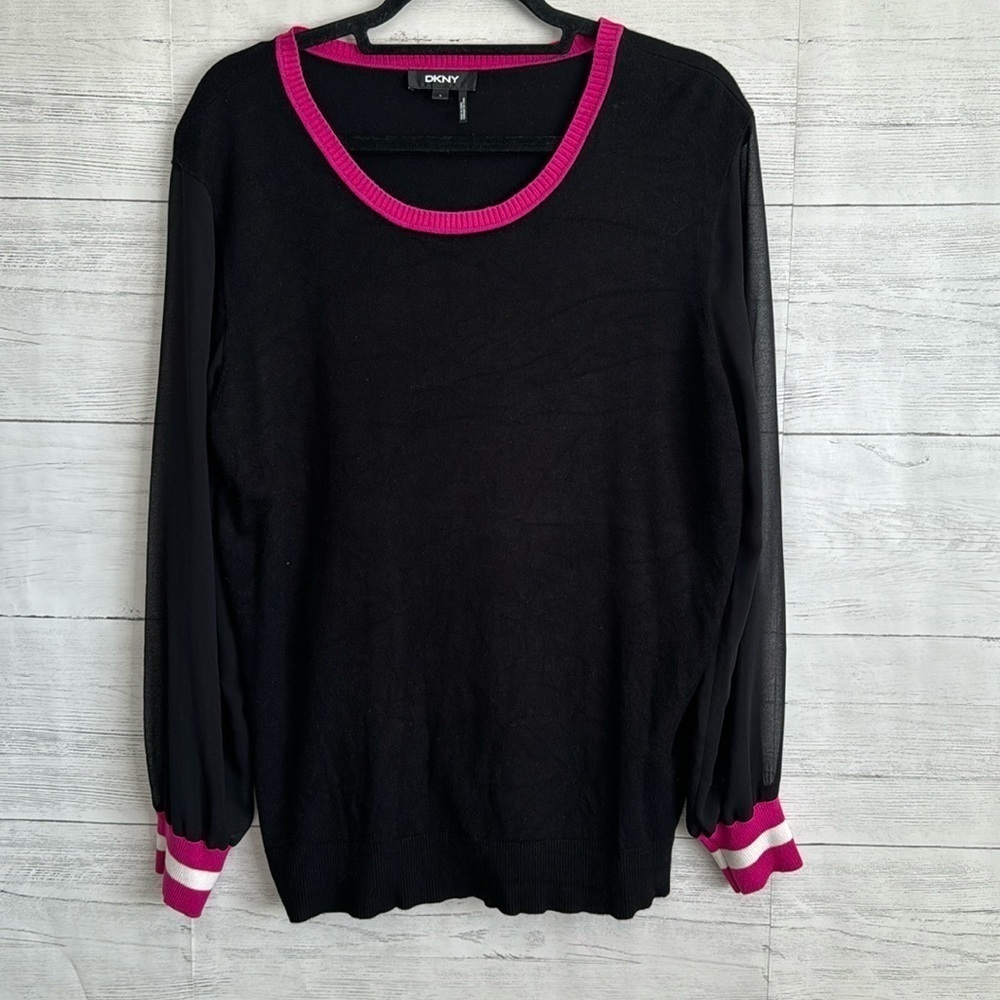 DKNY Pull Over Sweater with Sheer Sleeves | SIZE L